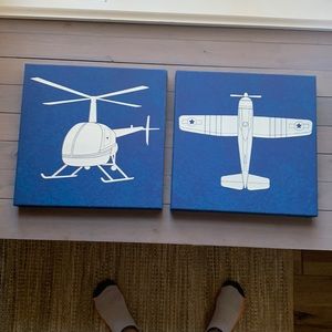 To canvas prints with helicopter and airplane